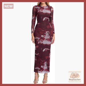 Long Sleeve Floral Maxi Dress Elegant Bodycon Formal Mesh Wedding Guest